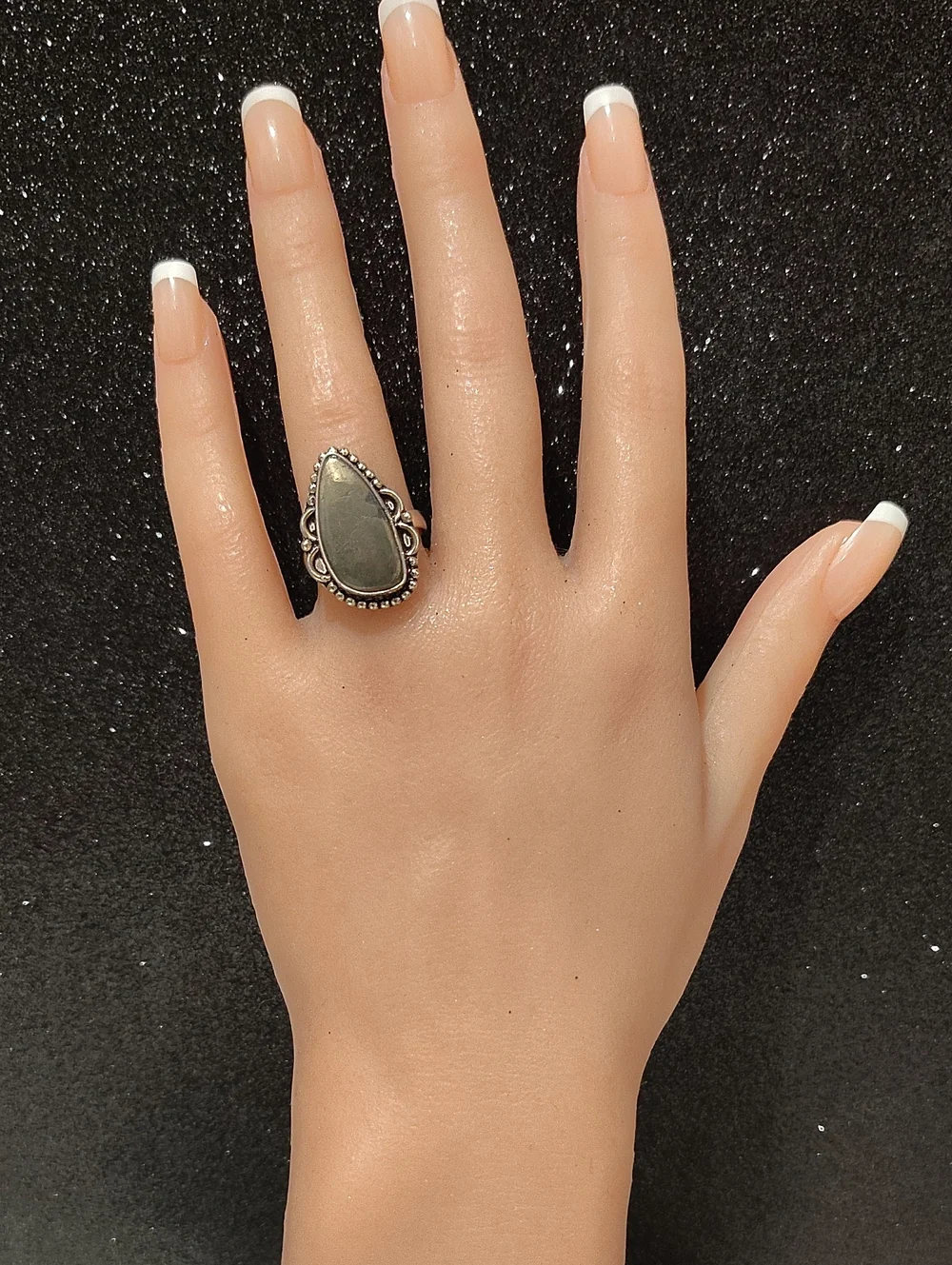 Pyrite Silver Plated Gemstone Ring - Size 7 1/2